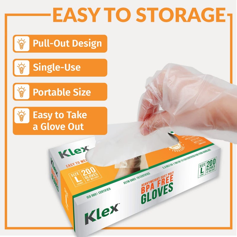 Klex 200 BPA Free Disposable Heavyweight Cast Poly CPE Gloves, Embossed PE Plastic Glove for Food Handling Food Prep Safe, Latex & Powder Free (200 Count, Medium) - Image 4